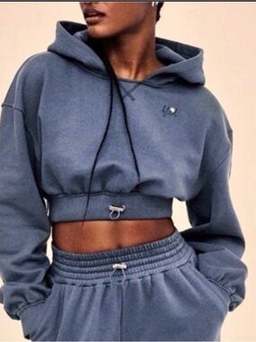 NWT For Love and Lemons Blue Cropped Hoodie